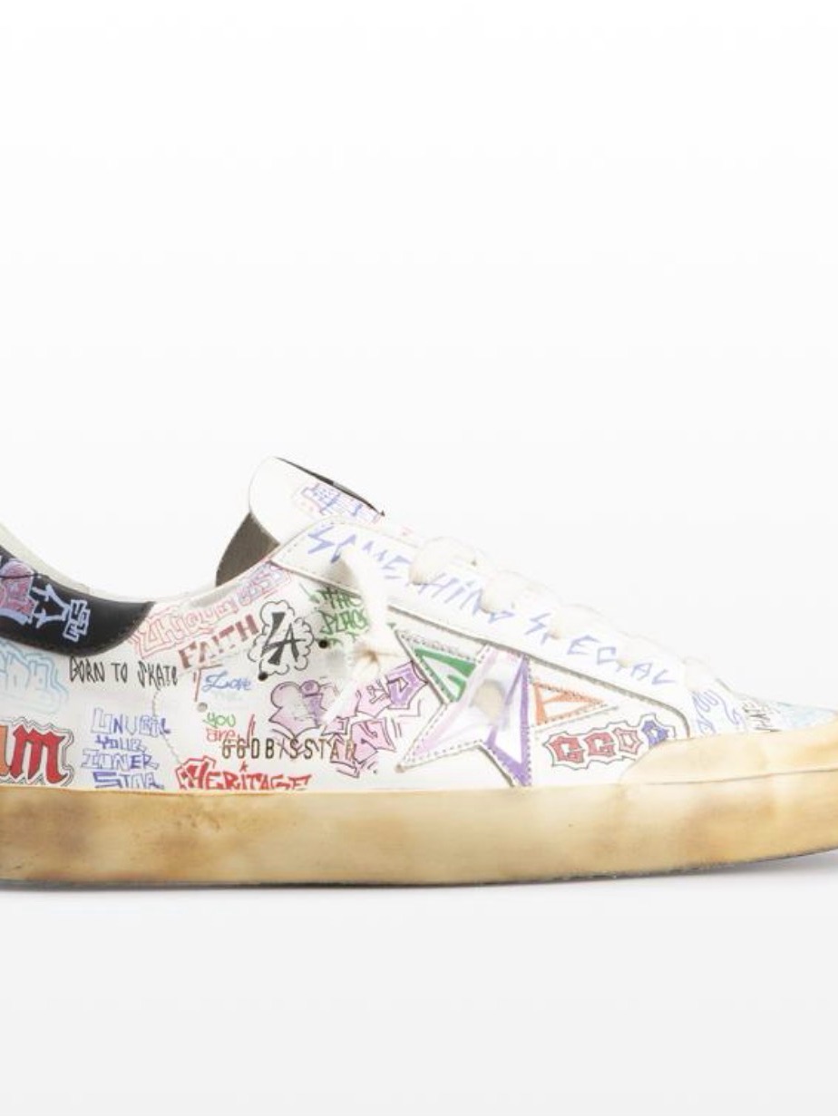 Golden Goose White Graffiti Print Low-Top Sneaker